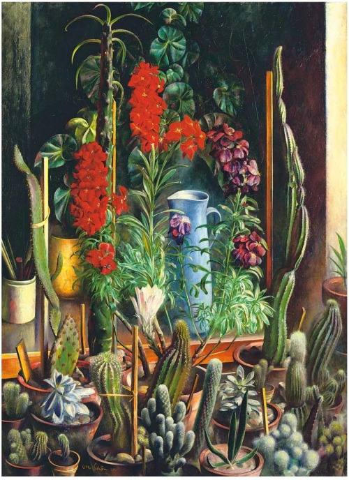 cactus-in-art:Otto Schön (German, 1893-1971)Stillleben mit Kakteen