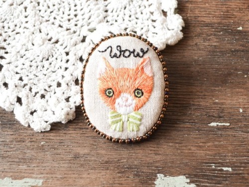 WOW I’m so orange & pretty! Hand-embroidered brooch now available from my Etsy & Folks