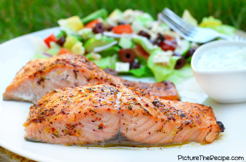 in-my-mouth:  Greek Marinated Salmon with Tzatziki