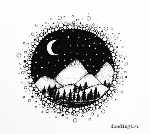 Day 8 (doodle #8 of 365) The hills and the night sky. . . . . . . . . . . . #doodles #blackandwhite 
