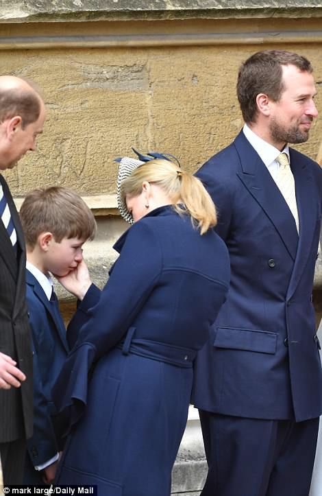 ladymollyparker:Her Royal Highness The Countess of Wessex tenderly comforting her son James, Viscoun