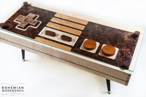 geek-studio:  Nintento Controller Coffee Tables  These handmade coffee tables by Bohemian Workbench are also FULLY FUNCTIONING CONTROLLERS! They can be plugged in and are compatible with Nintendo Wii. 