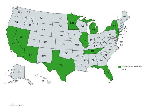 mapsontheweb:U.S. states with a Rainforest Cafe