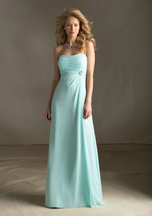 Strapless Baby Blue Chiffon Floor Length A-line Bridesmaid Dress