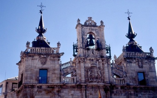 Torres, Ayuntamiento, Astorga, León, 1998. ¡Feliz die de Santiago! Taken on my first pilgrimage, St.