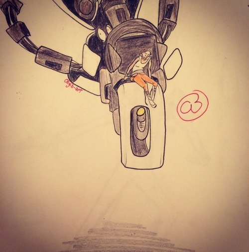 oligib-art:Thinking about Portal…(Based on:“doodlingraven.tumblr.com/post/86068766422/im-real