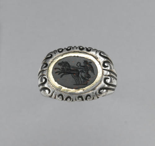 ancientjewels: Roman silver gilt and incised bloodstone ring c. 3rd century CE. From Bonhams auction