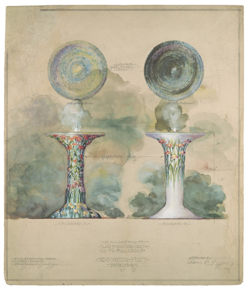 Louis Comfort Tiffany, Design for mosaic birdbath, 1890-1910. New York. Watercolor, brown ink and gr