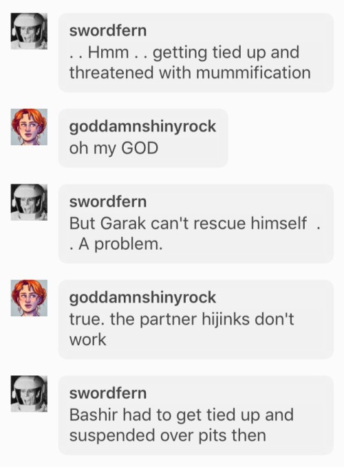 @swordfern and I tried to stop talking about potential TMFU/DS9 crossovers and go to bed but we just