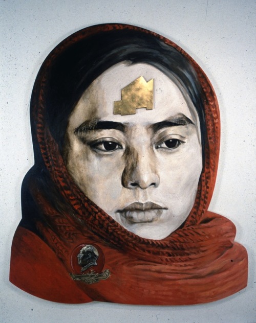 selfportraitsofcolor: Hung Liu / 刘虹, b. China, 1948A Third WorldUS (1994)Oil on canvas and gold
