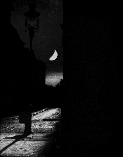 Bill Brandt. Blackout in London, Crescent Moon and Street Lamp, The Adelphi. 1939