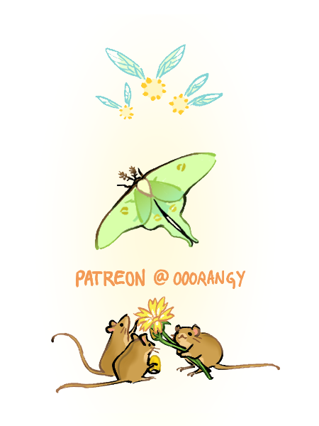 Ooorangy: Thumbnail Art For My Tiers On Patreon: Mote, Moth, And Mouse. The Moth