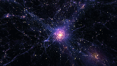 astronomyblog: The visualization shows galaxies, composed of gas, stars and dark