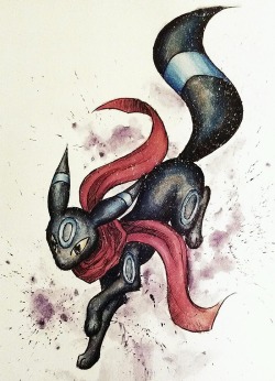 megarayguaza:  shiny umbreon in watercolor requested by shinypokemonlab.