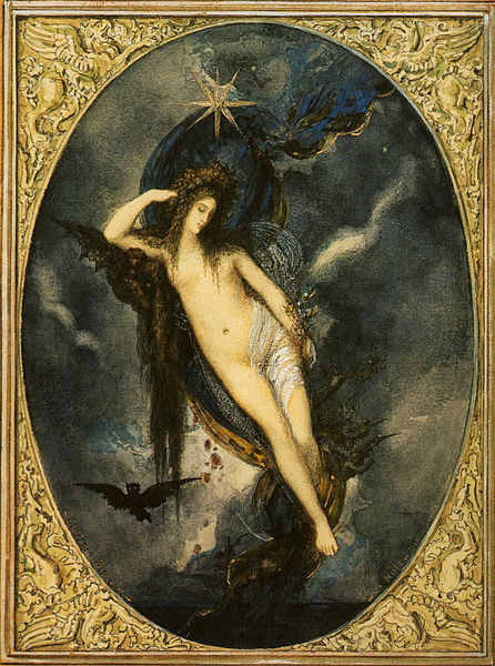 mythologyrules:  Nyx, Night Goddess by Gustave Moreau (1880) In Greek mythology,