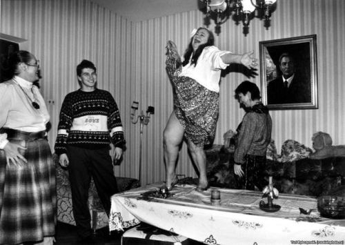 Galina Brezhneva, the daughter of Soviet leader Leonid Brezhnev, dancing on a table during a &ldquo;