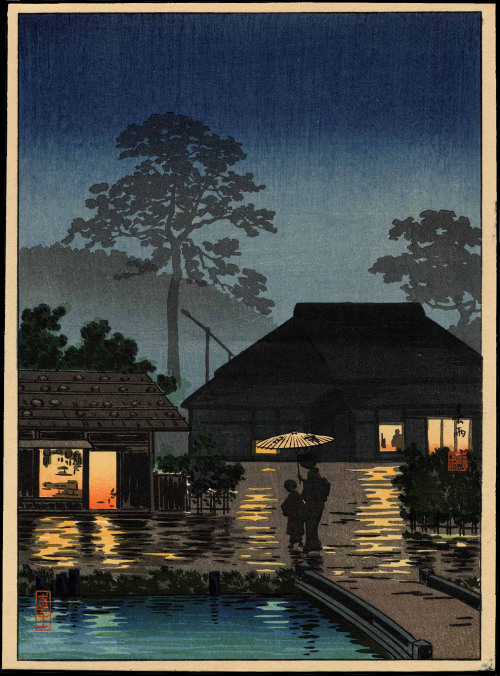 Tsuchiya Koitsu 土屋光逸 (Japanese, 1870-1949, b. Hammamatsu, Japan) - 長雨 (Heavy Rain), 1930   Wood