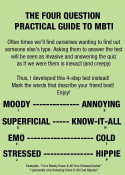 soaplesbian: actualmichelle:  mbti-stereotypes:  tl;dr short typing guide!  moody superficial cold hippie….surprisingly accurate tbh   im equally moody n annoying, know it all, emo, stressed 