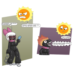 kodamotoi:  Chain Chomps don’t do well in really hot conditions. Wanda is no exception, and the usually happy and simple chomp can end up going through a rather… interesting transformation when reaching her boiling point.  Angry Sun should probably