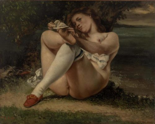 the-barnes-art-collection: Woman with White Stockings (La Femme aux bas blancs) by Gustave Courbet, 
