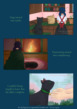 ryuusadesu:  Silently laughing at all the “cute” and “adorable” comments I got on the first part. Sorry, Mari :xThe Black Cat’s SolacePart 1 | Part 2 | To be continued? Do not use, repost, copy, or alter in any way.  