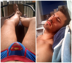 cocktoons:  Tanning on my balcony in my superman briefs.    // 