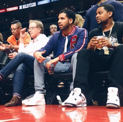 March 31 - Drake at the LA Clippers vs. Golden State Warriors basketball game at the Staples Center.
