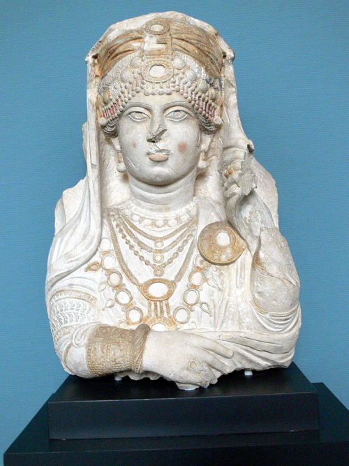 Funerary portrait of a woman the so called “Beauty of Palmyra”, limestone tomb cover fro