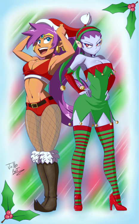 grimphantom2:  ninsegado91:  jelllobot:    Late Christmas Gift #2 ~by: JellloBotTo: JesseShantae Claus and her elf servant, Risky Boots  So sexy  Risky’s not happy =P  cuties X3