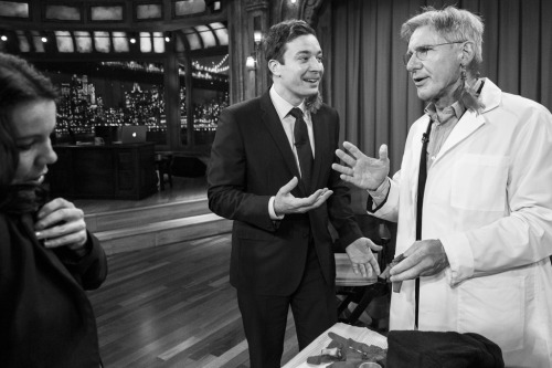 latenightjimmy:  Behind the Scenes: Harrison Ford & Jimmy after his ear pearcing Still cannot believe this happened.