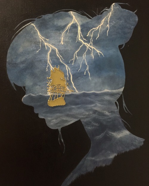 “And like the sea, I’m constantly changing from calm to ill.” Acrylic, watercolor,