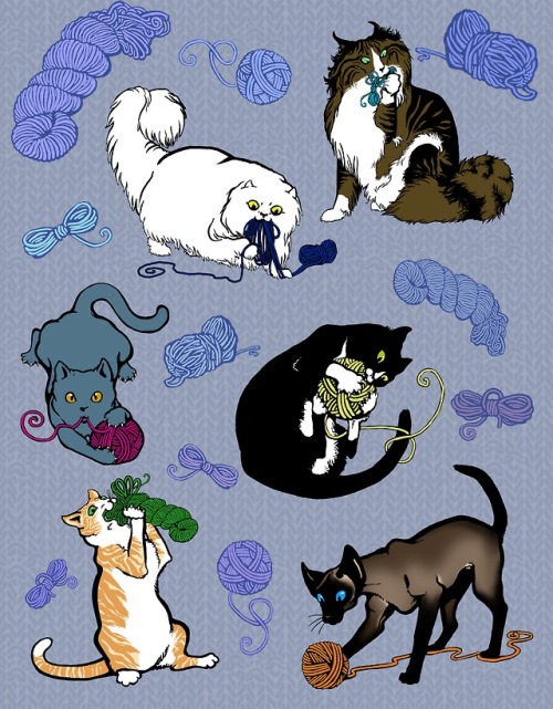 dilatorysloth:Lovely kittehs with YARRRRRRRN!This, and all the cats individual on white background, 