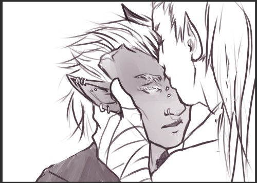 moertti:a curated collection of only the finest doodles of Valais and Karrai (half elf paladin, tief