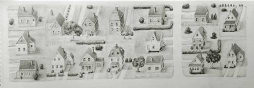 Gabrielle Nowicki 2016 - Detail of work in progress. Houses 1-17 of 72Neighbourhood, graphite on pap