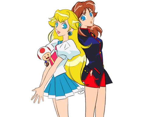 crookedlykawaiibunny:  I’m back on my AU shite again. This time with Princess Peach and Daisy as Anthy and Utena from Revolutionary girl Utena! I made a lot of pics of them. Also Rosalina, Pauline, and captain syrup made an appearance as well (1/3)