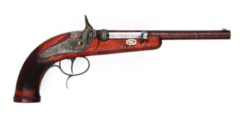 18th century German needle fire single shot target pistol.