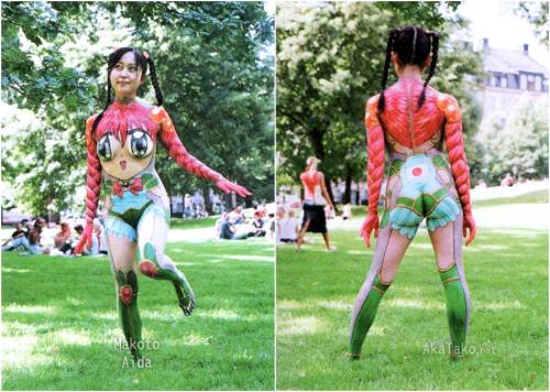 Body Painting with Koe in Stockholm by Makoto Aida. Printed in his exhibition catalog &ldquo;Monumen