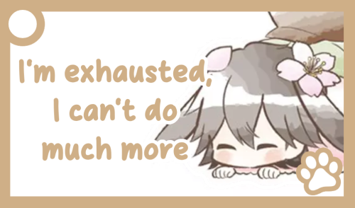 A yellow communication card of Ranpo. The text reads: 'I'm exhausted, I can't do much more'