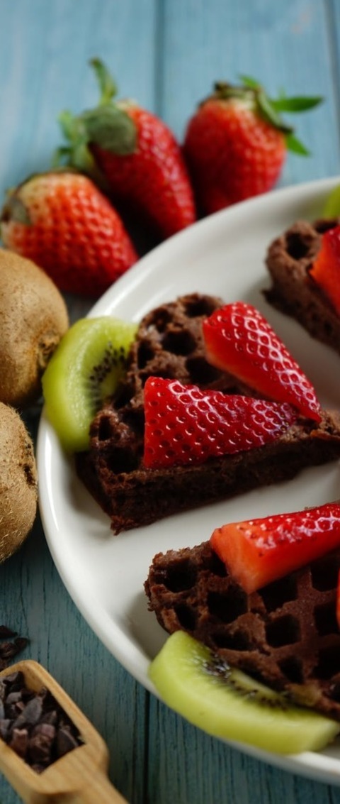 Chocolate Waffles With Kiwi And Strawberries