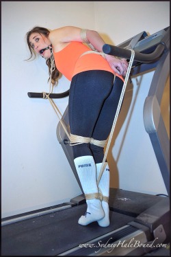 sydneyhalebound:  A little predicament bondage on the treadmill! New update on www.sydneyhalebound.com #bondage #predicamentbondage #crotchrope #workout #workoutclothes #gagged #ballgag