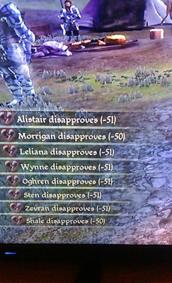 everythingmasseffect:  justicarrsamara:  Even fictional characters hate me  WHAT THE FOK DID YOU DO? SIDE WITH THE ARCHDEMON?  My guess is that they gave everyone the Feastday prank gifts from that DLC all at once and then exited the menu to see the spam
