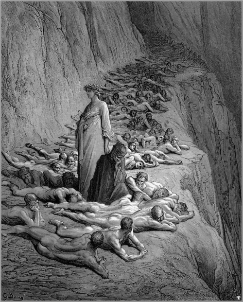 leucadegaceta:Gustave Doré.  Dante y el Papa Adrián V (1868).