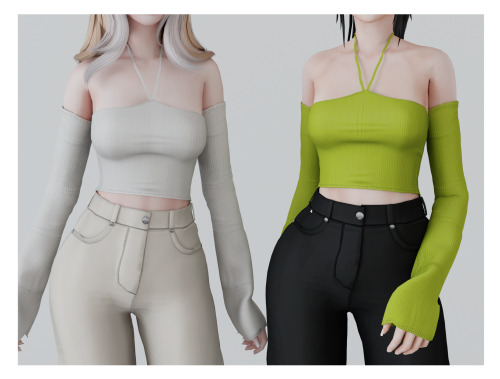 The Sims Resource - [PATREON] Wave Print Woven Underbust Halterneck Crop Top