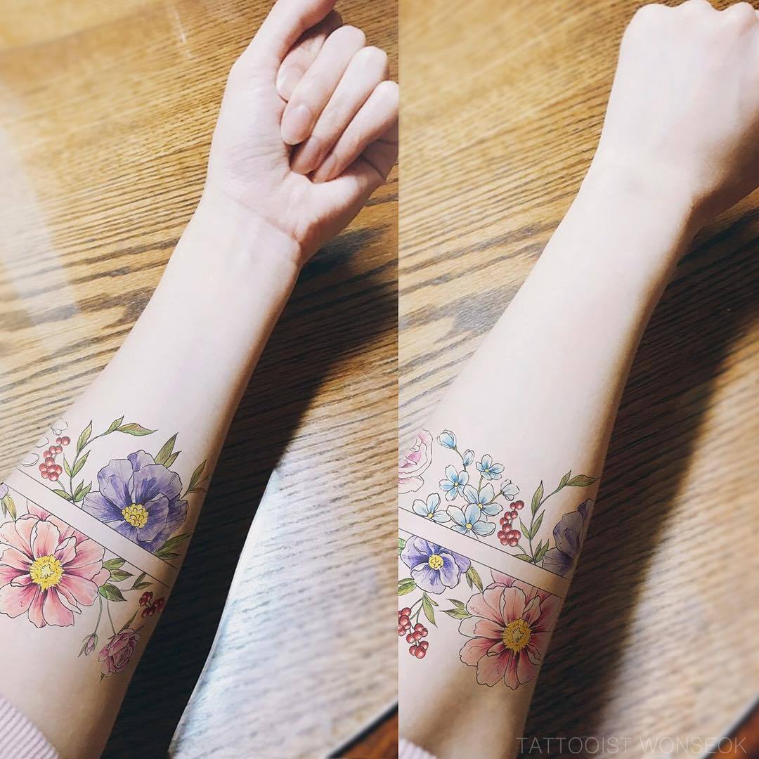 Buy Floral Armband Semipermanent Tattoo set of 4 Flower Online in India   Etsy