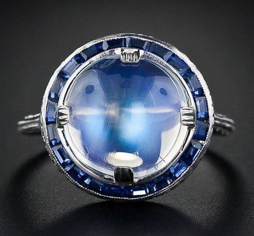 Art Deco Moonstone & Sapphire Ring