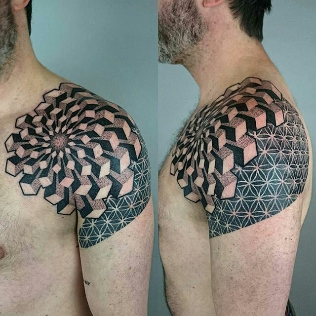 Forearm coverup Black Geometrical Tattoo By Zak Schulte