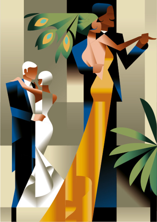 Couples dancing. Art Deco inspired illustration by Mads Berg.“A classic piece of art is for me