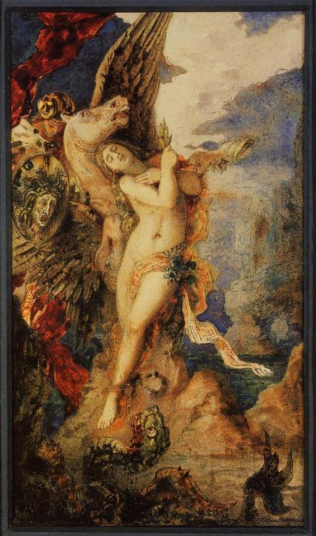 transistoradio: Gustave Moreau, Perseus and Andromeda (1869), watercolour. Via WikiPaintings.