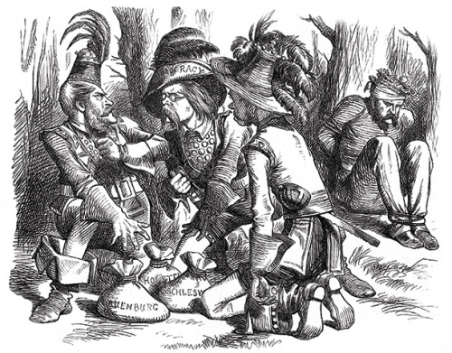 A Punch cartoon from 1864 with the caption “Brigands Dividing Spoil”.  Refers to Pr