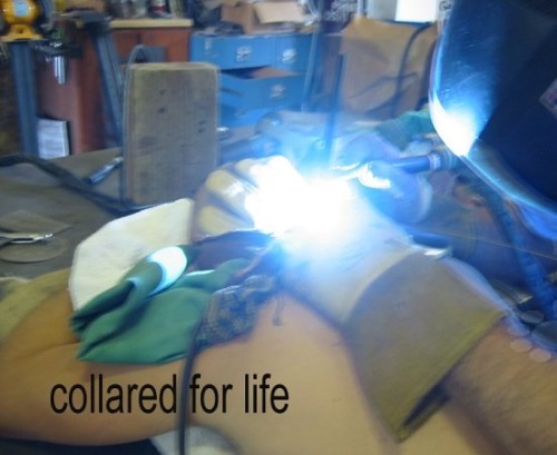 ropenbag: “collared for life”  or until cut off in the trauma center while unconscious… Found this old photo from a previous life. Collared for 6 years. Yes, this can happen. 